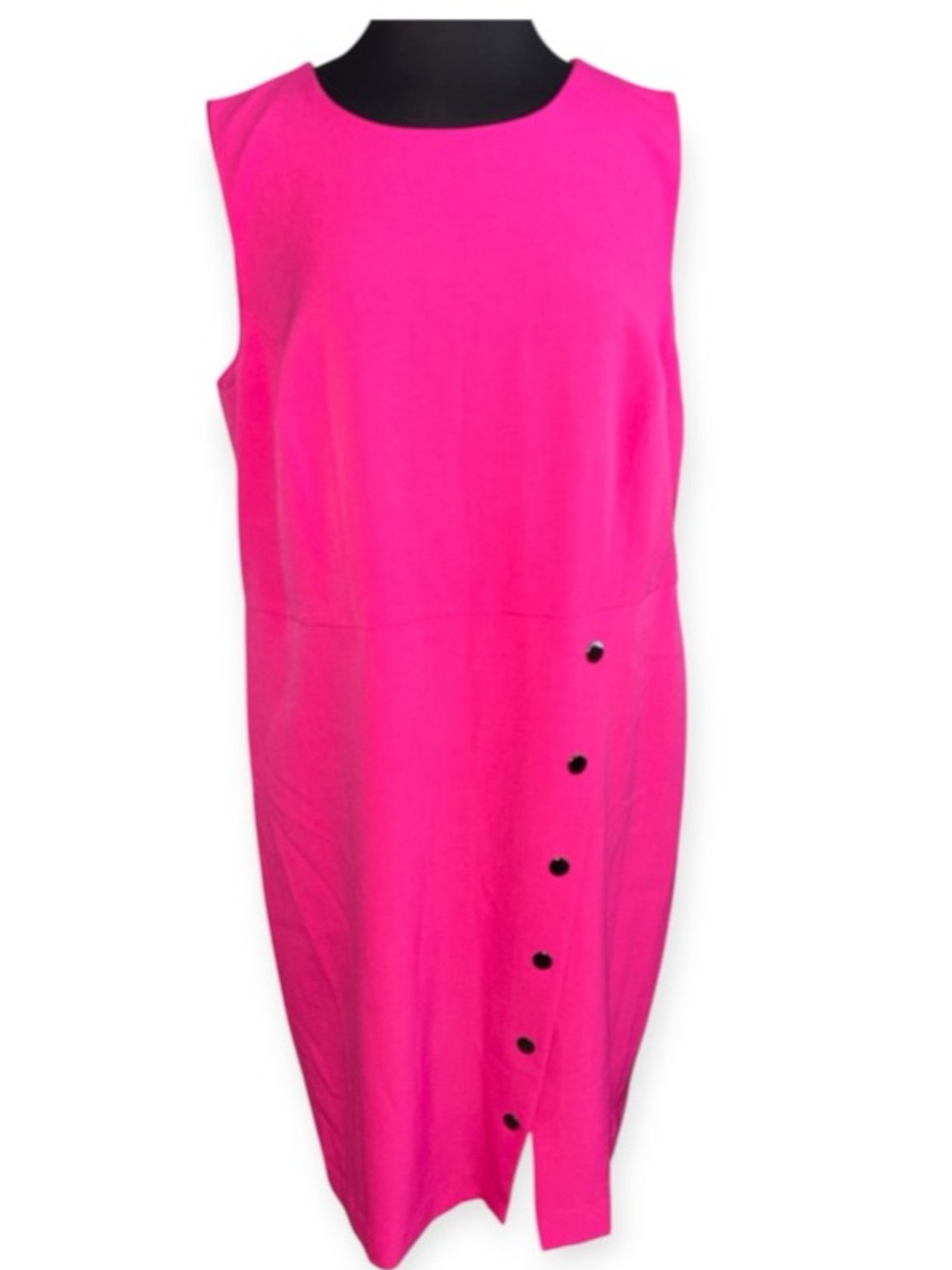 Hot Pink Sleeveless Shift Dress with Side Button Detail, P2P: 23”
